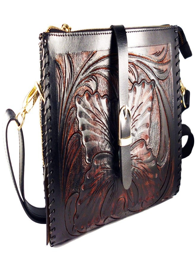 Cords Craft Genuine shoulder Bag, Hand Tooled Crossbody Bag for Women (Tan & Black) | Leather Sling Bag, Women's bag - Image 4